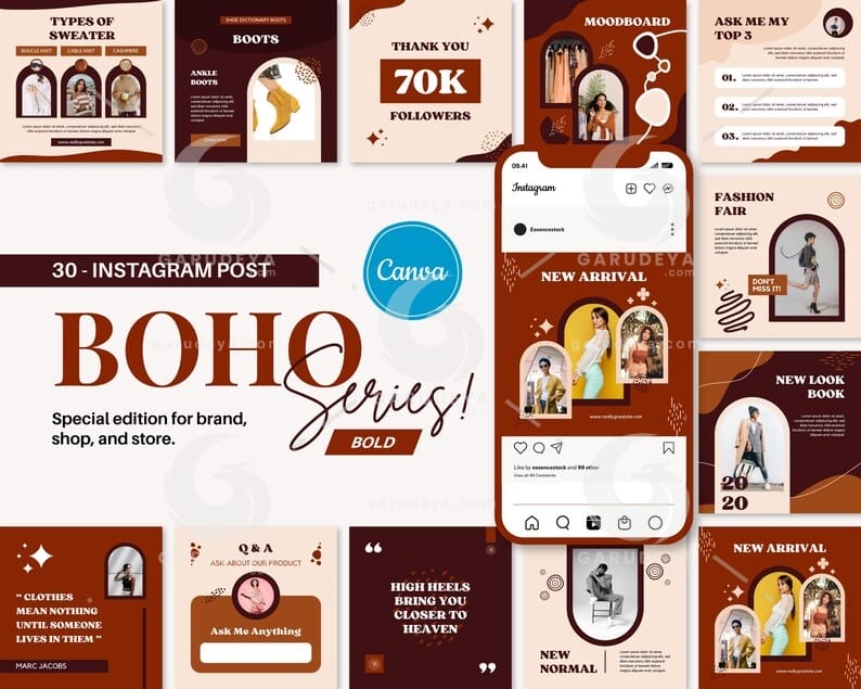 Editable Canva Template - Boho Bold Canva Templates for Social Feed Post