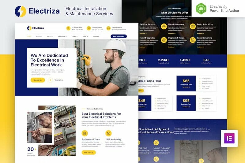 Electriza – Electrical Installation & Maintenance Services Elementor Template Kit