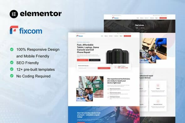 Fixcom - Mobile Phone & Computer Repair Elementor Template Kit