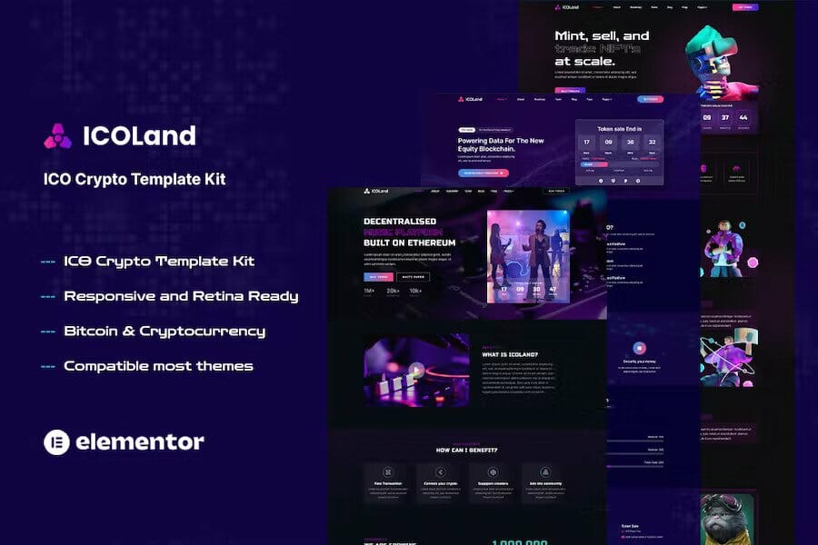 ICOLand - NFT Cryptocurrency Elementor Template Kit