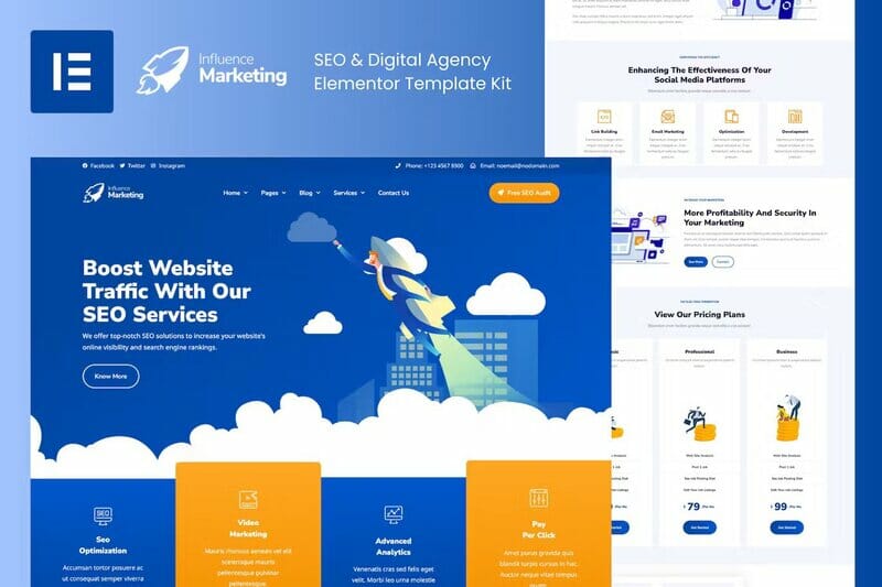 Influence Marketing - SEO & Digital Agency Elementor Template Kit