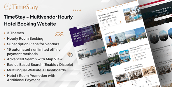 TimeStay - Multivendor Hourly Hotel Booking Laravel Website (SAAS)