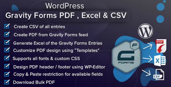 WordPress Gravity Forms PDF, Excel, CSV & Google Sheet