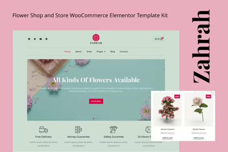 Zahrah - Flower Shop & Store WooCommerce Elementor Template Kit