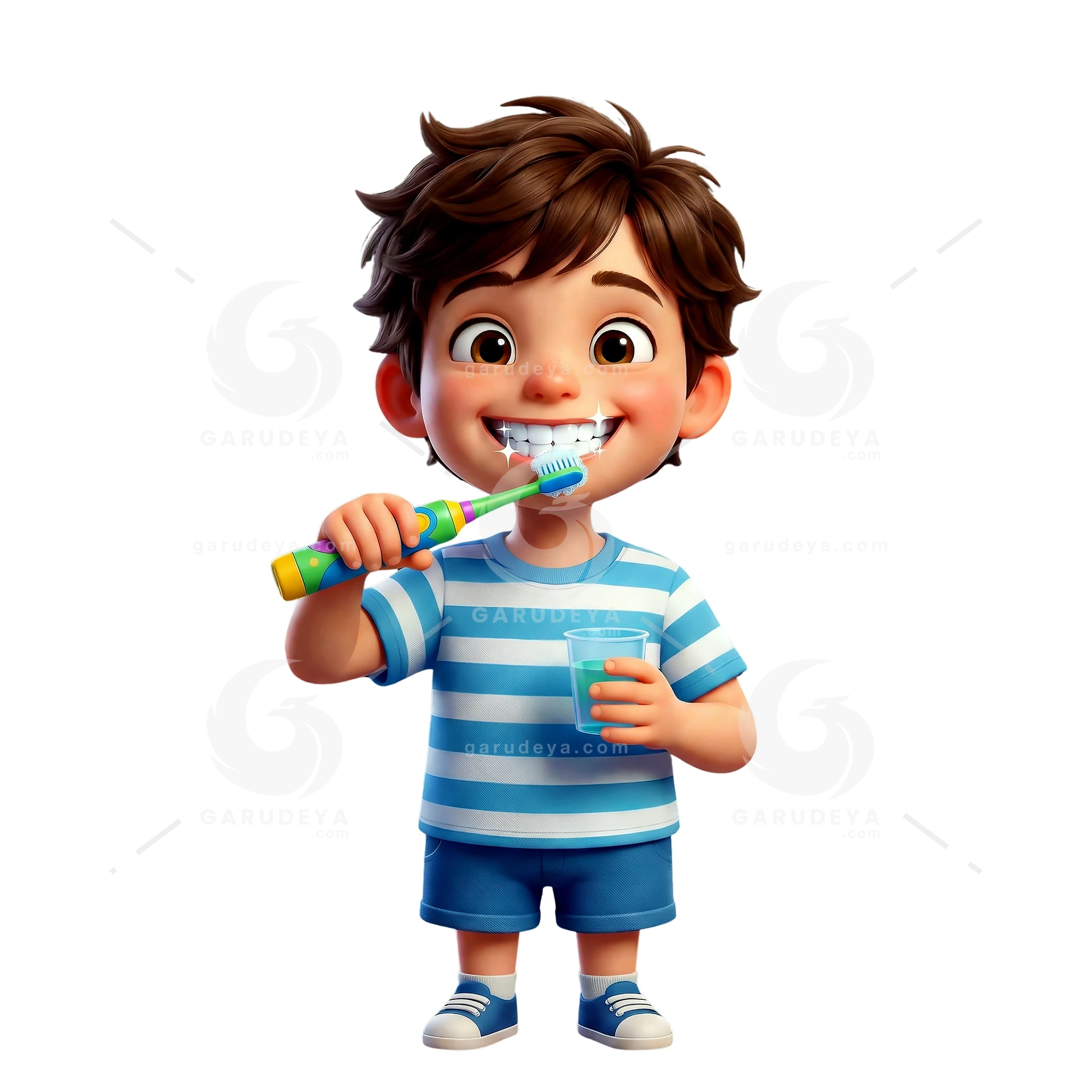 3D Cartoon Kid Brushing Teeth Hygiene
