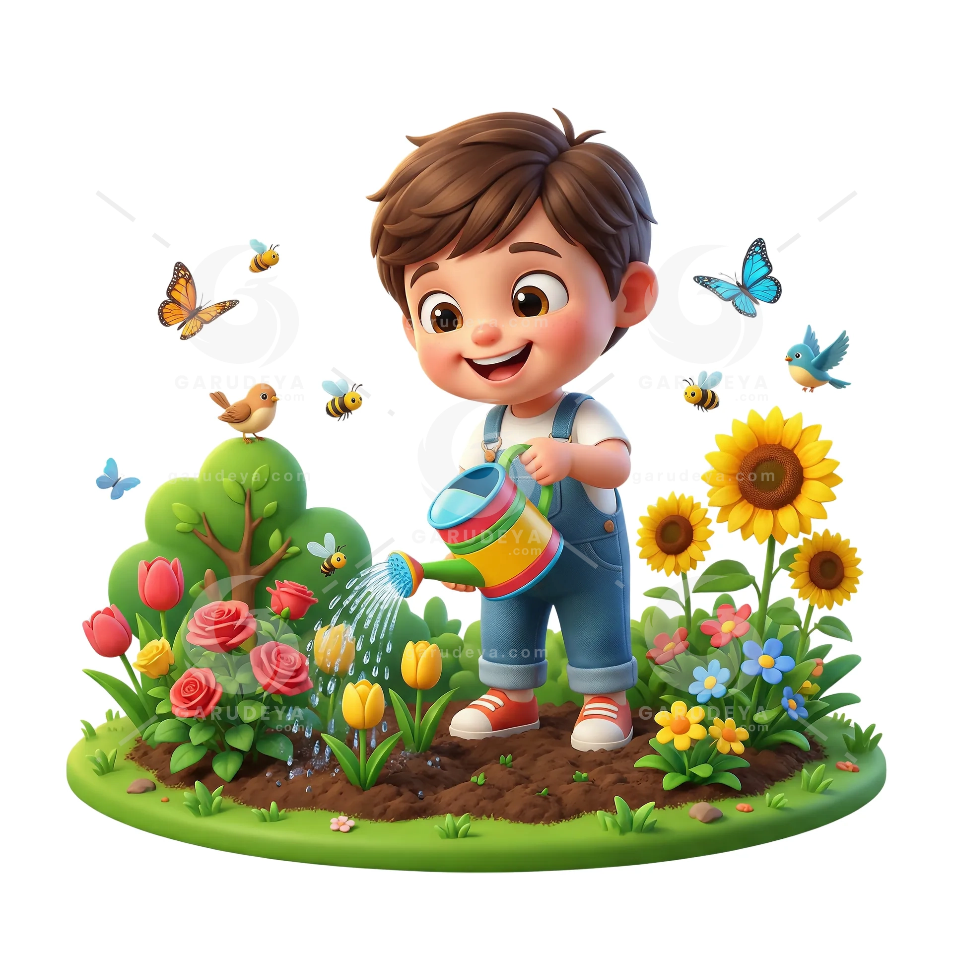 3D Cartoon Kid Gardening Nature Activity