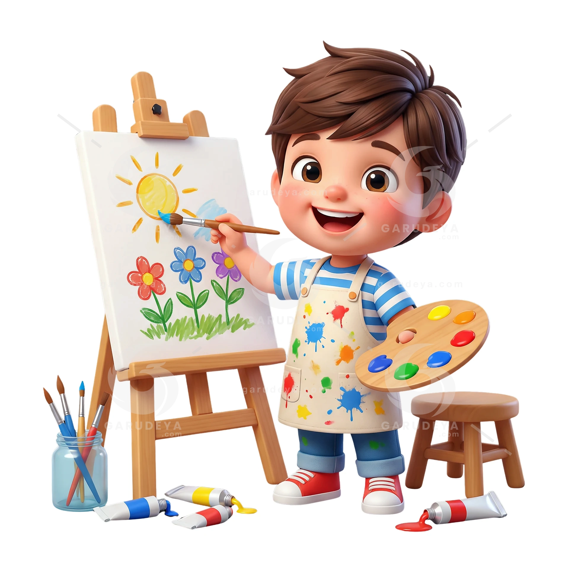 3D Cartoon Kid Painting Creative Art
