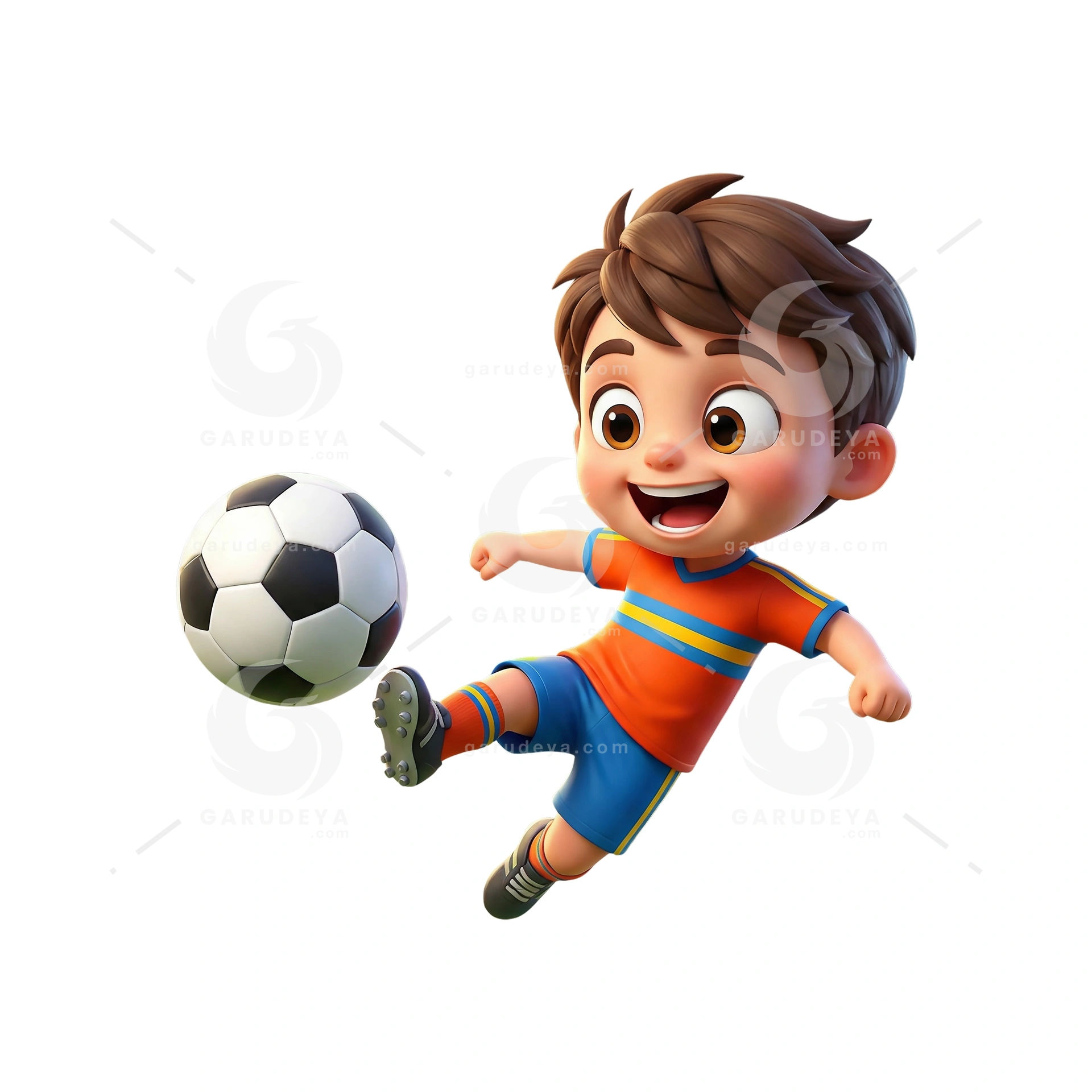 3D Cartoon Kid Playing Soccer Sport