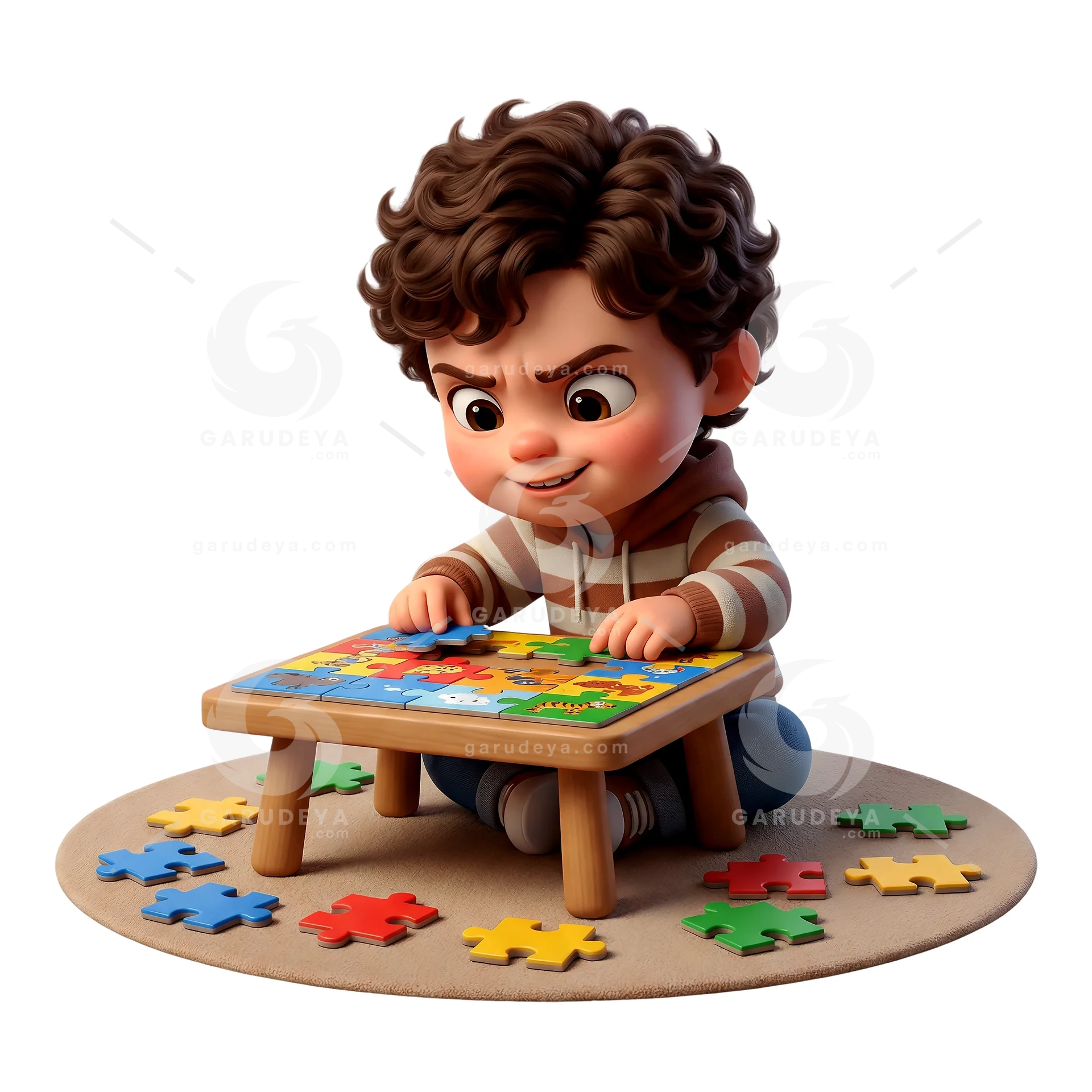 3D Cartoon Kid Solving Puzzle Game