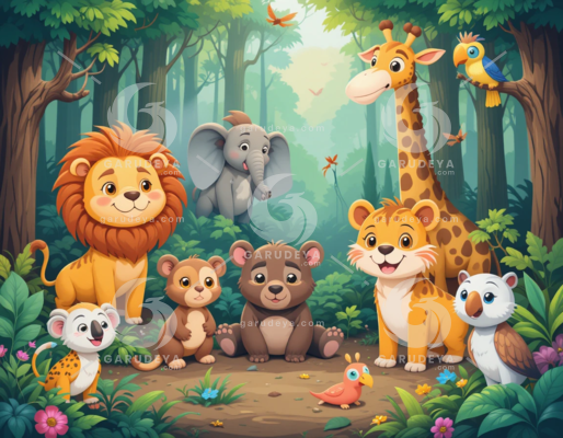 Adorable Cartoon Jungle Animals
