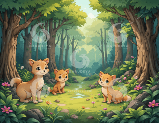 Cute Cartoon Foxes in Enchanted Forest
