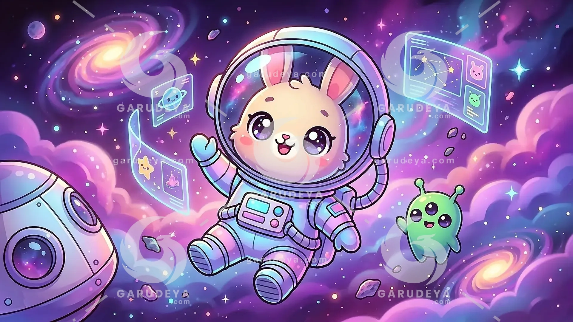 Cute Cartoon Space Bunny Explorer – 4K video footage