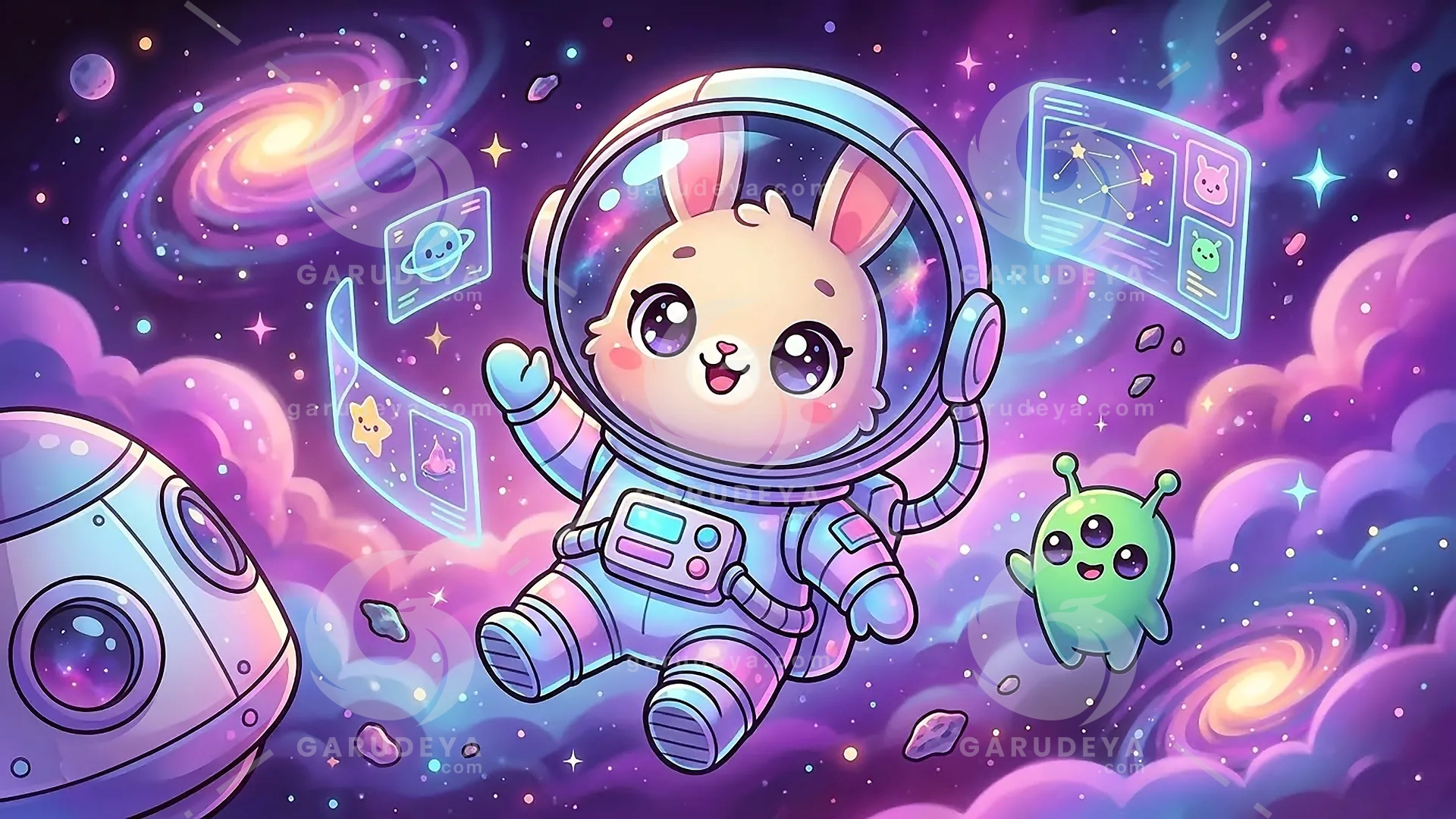 Cute Space Bunny Astronaut - Kawaii Art Graphic