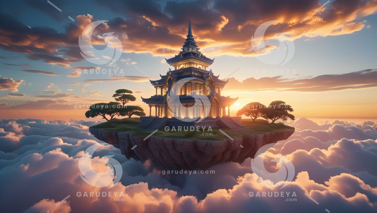 Floating Temple Art – Dreamy Sky Escape