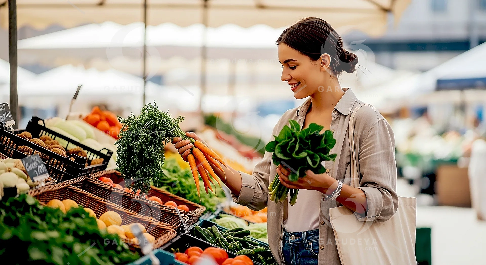 Healthy Lifestyle Woman Grocery Shopping for Fresh Organic Vegetables