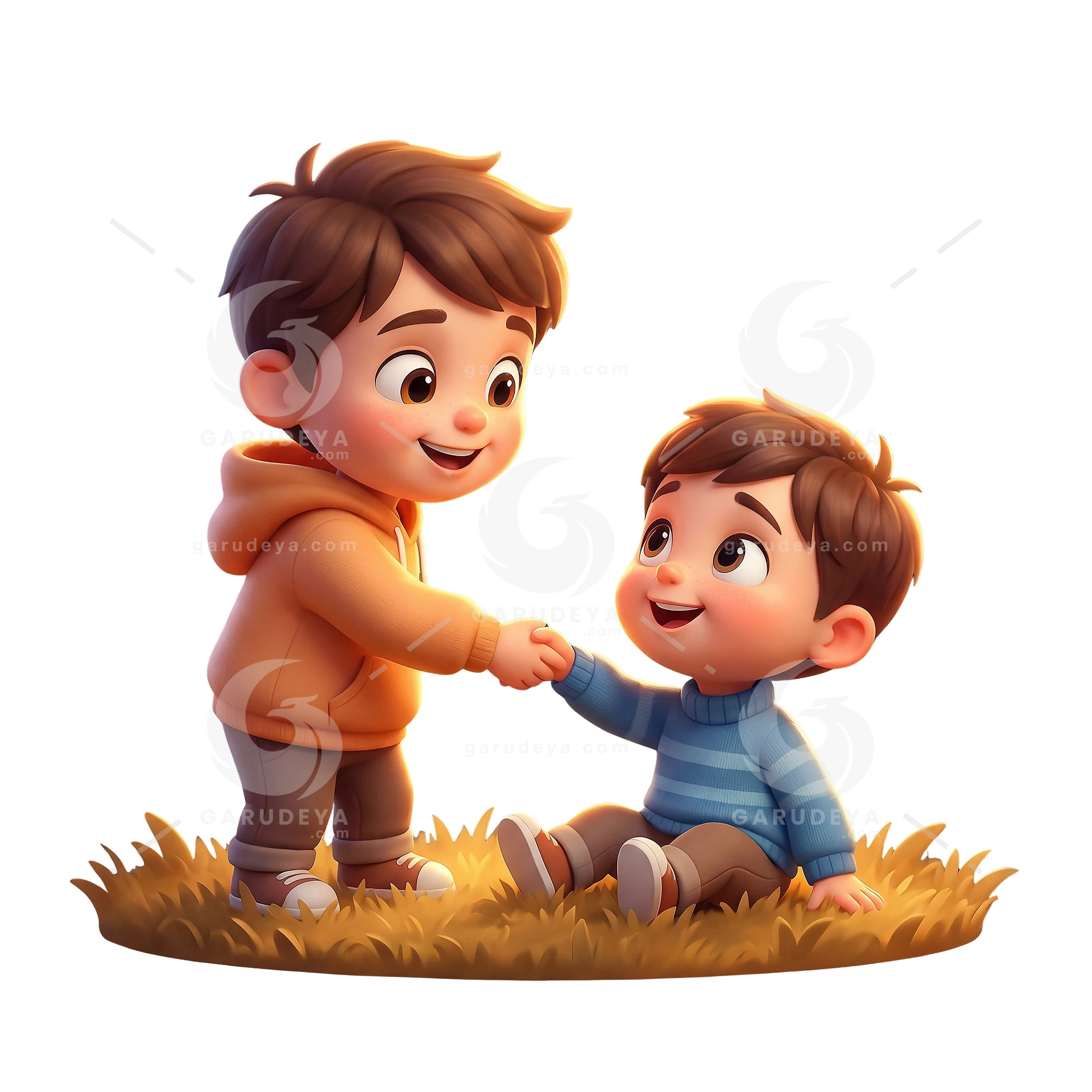 Kid Helping Friend Kindness 3D Cartoon