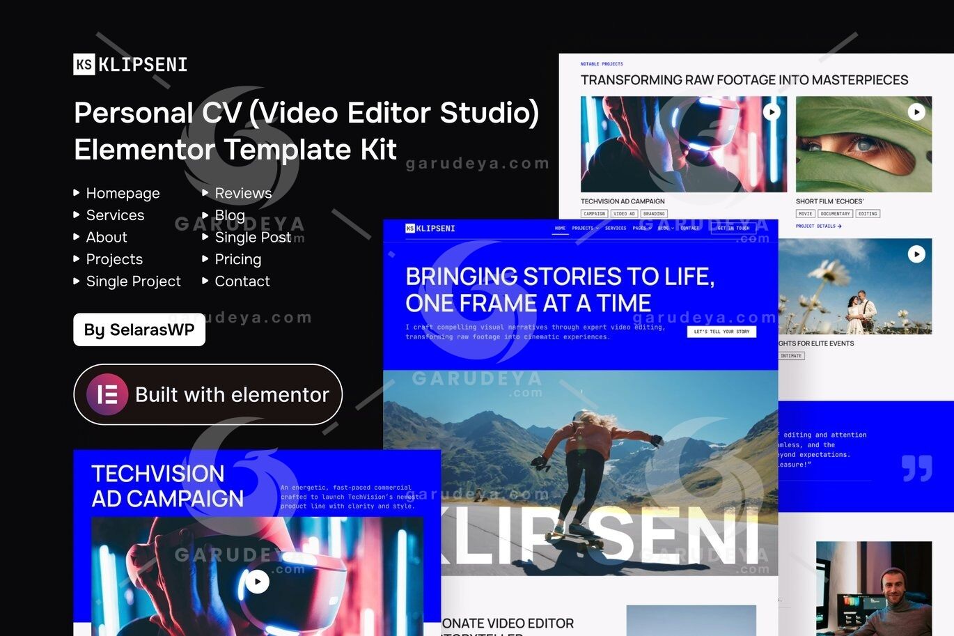 KlipSeni - Personal CV Video Editor Elementor Template Kit