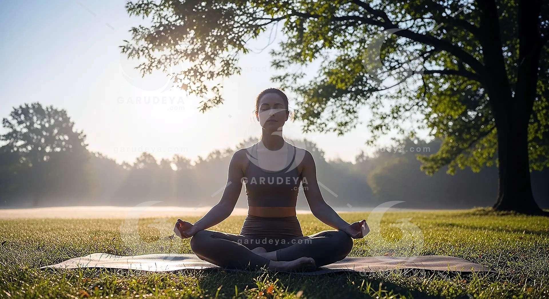 Minimalist Lifestyle Woman Practicing Yoga Meditation at Sunrise Outdoors