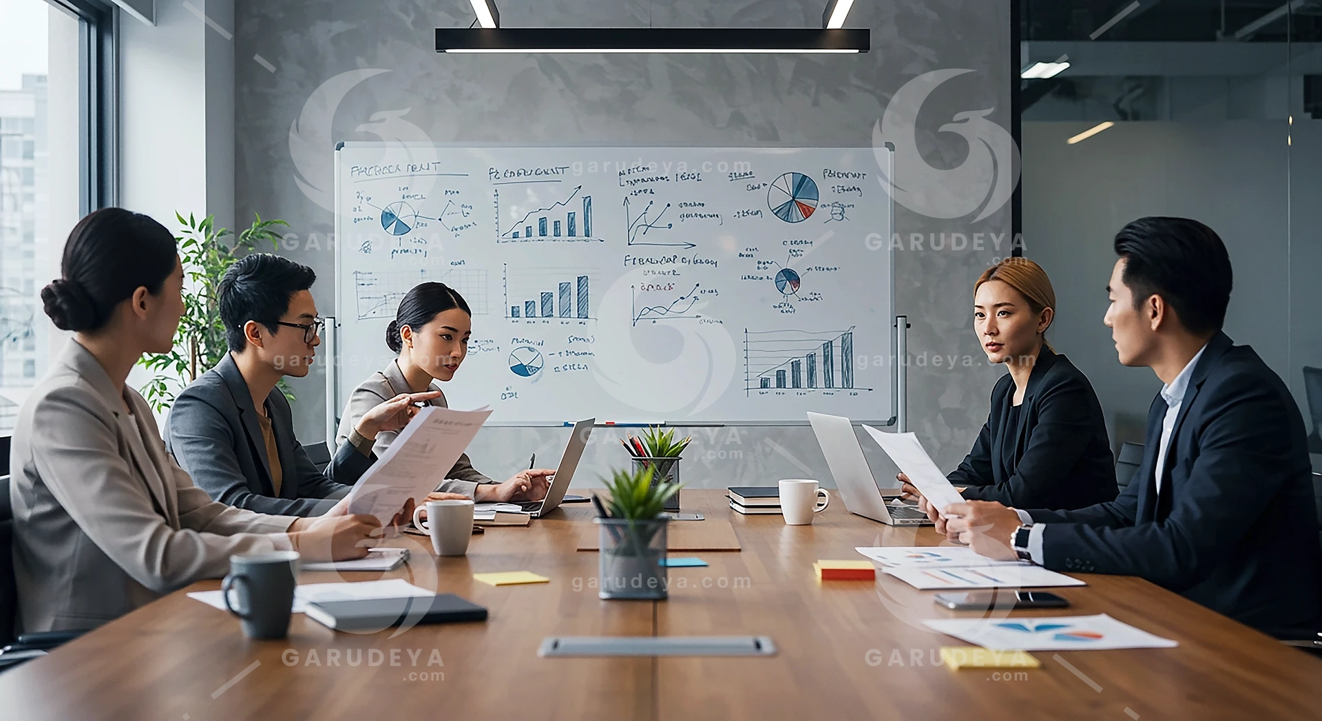 Office Professionals Analyzing Graphs and Reports - Business Meeting Photo