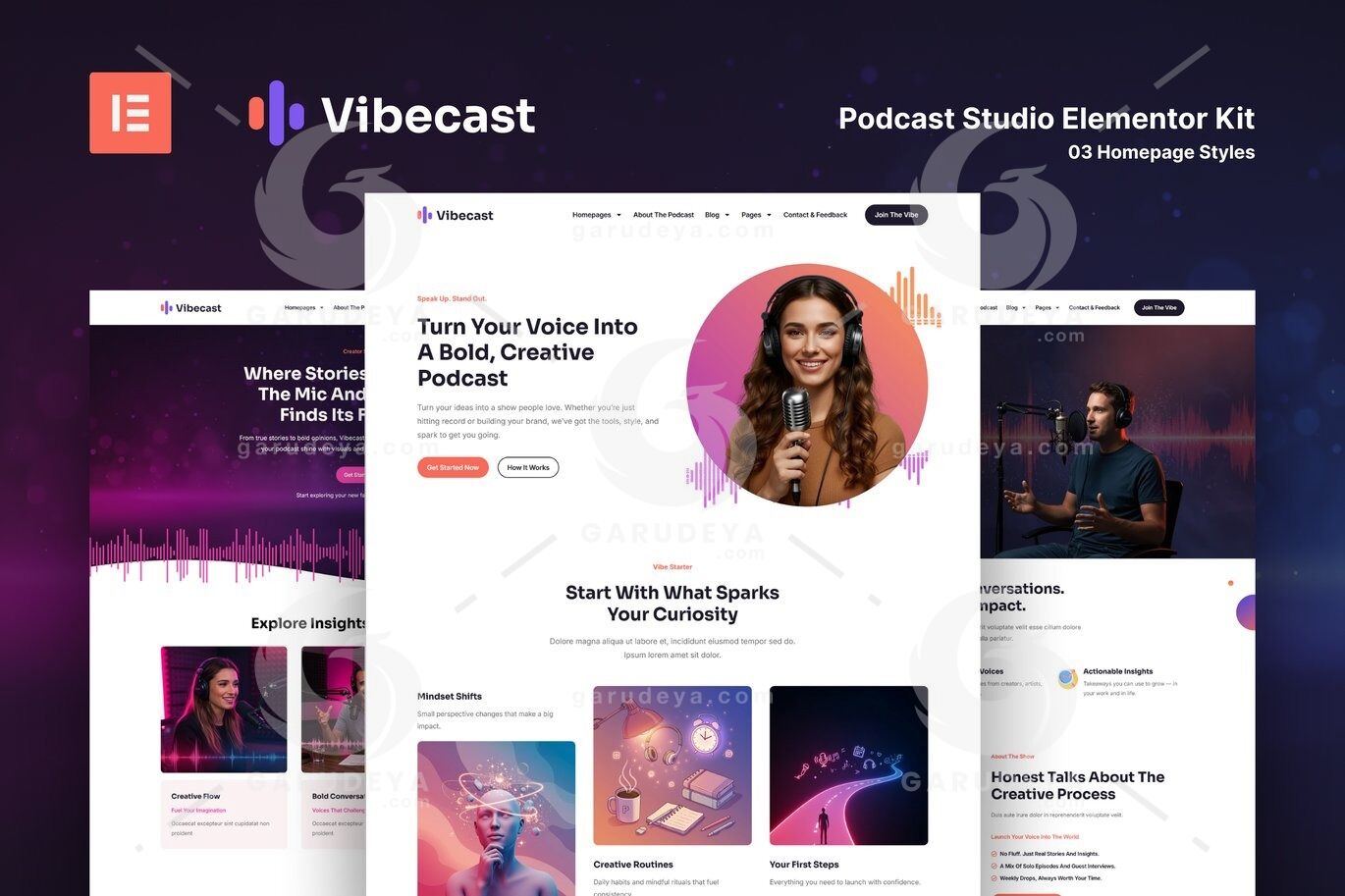 Vibecast - Podcast Studio Elementor Pro Template Kit