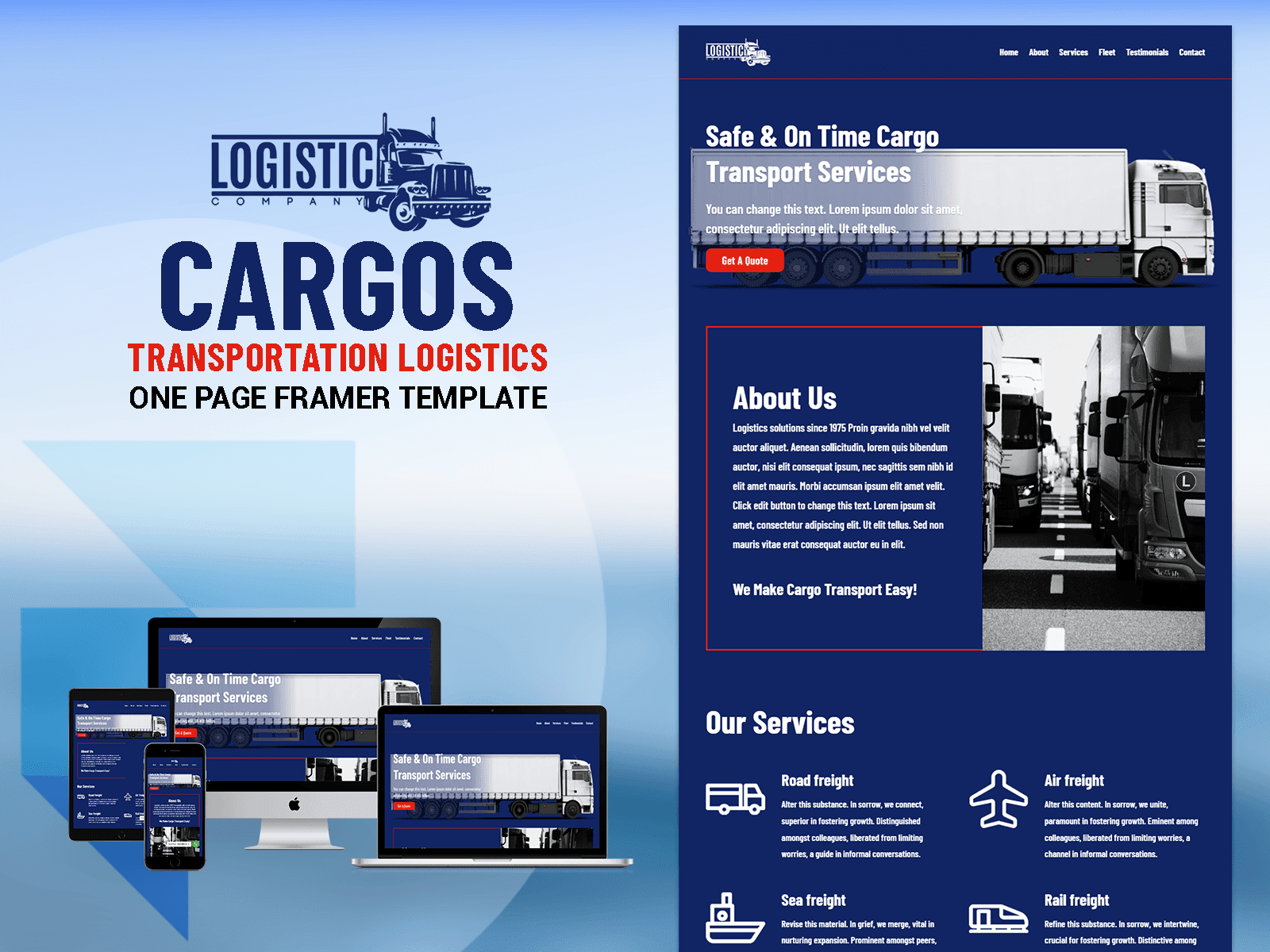 Cargos - Transportation Logistics One Page Framer Template
