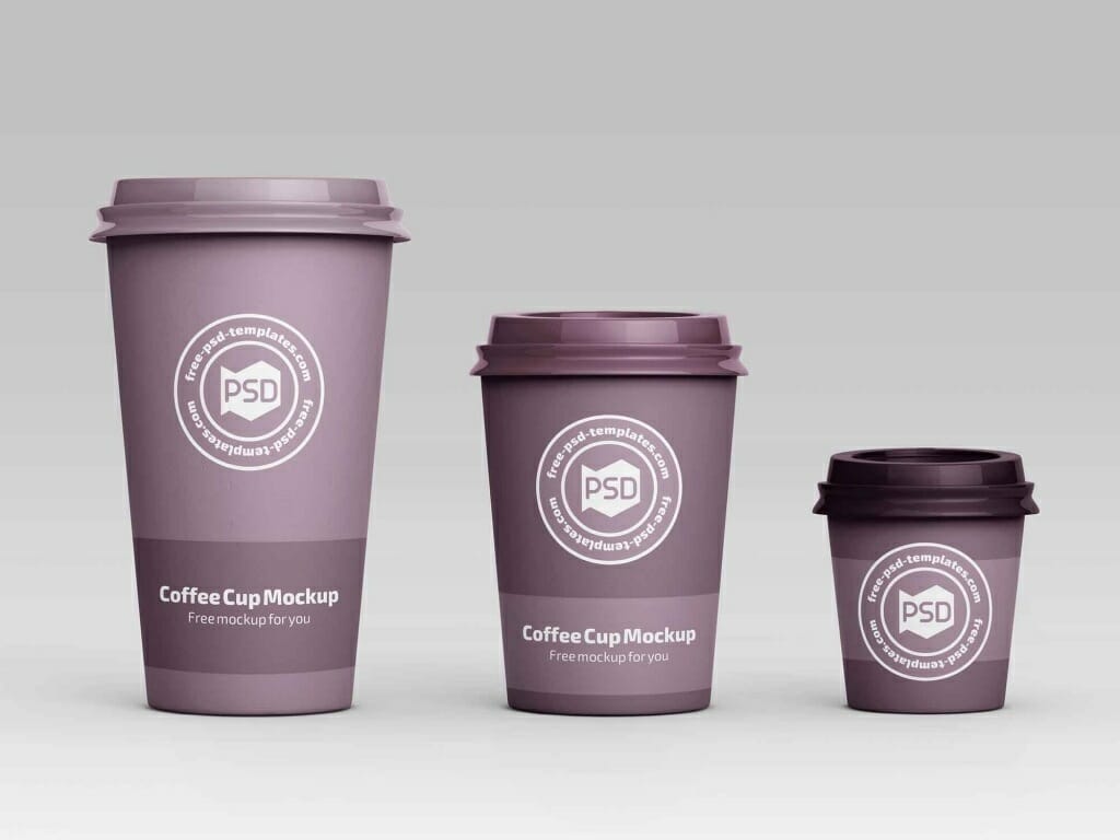 3 size coffee cup mockups (psd)