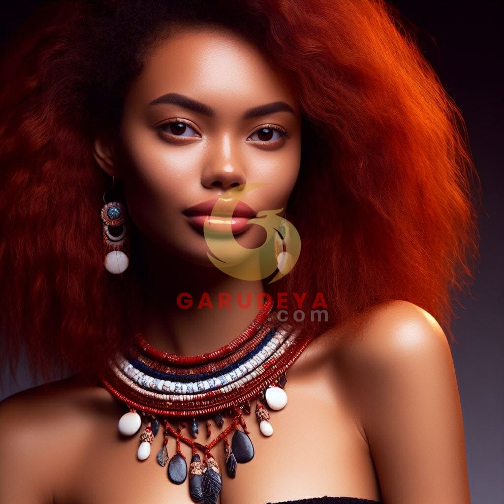 A beautiful woman from the Papua ethnicity with red hair and accessories such as a necklace or earrings-109302