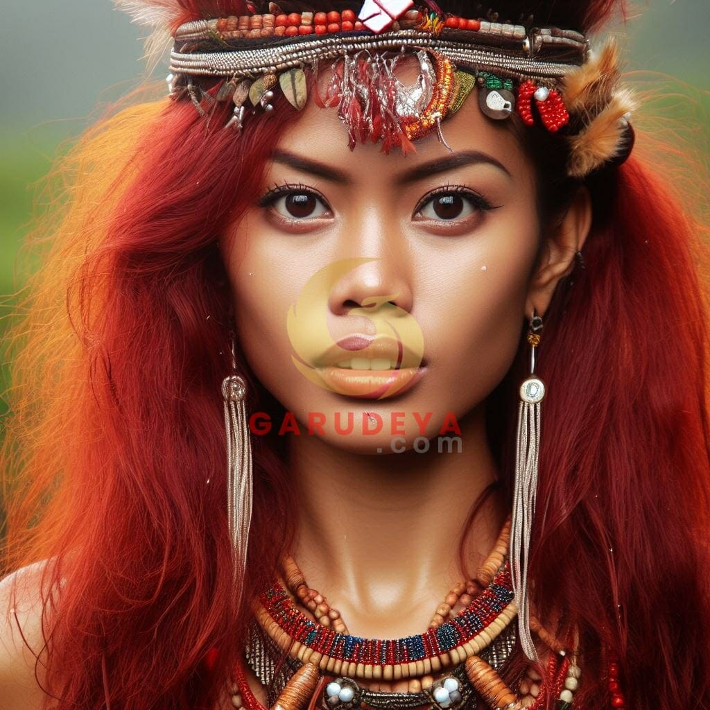 A beautiful woman from the Papua ethnicity with red hair and accessories such as a necklace or earrings-19564169