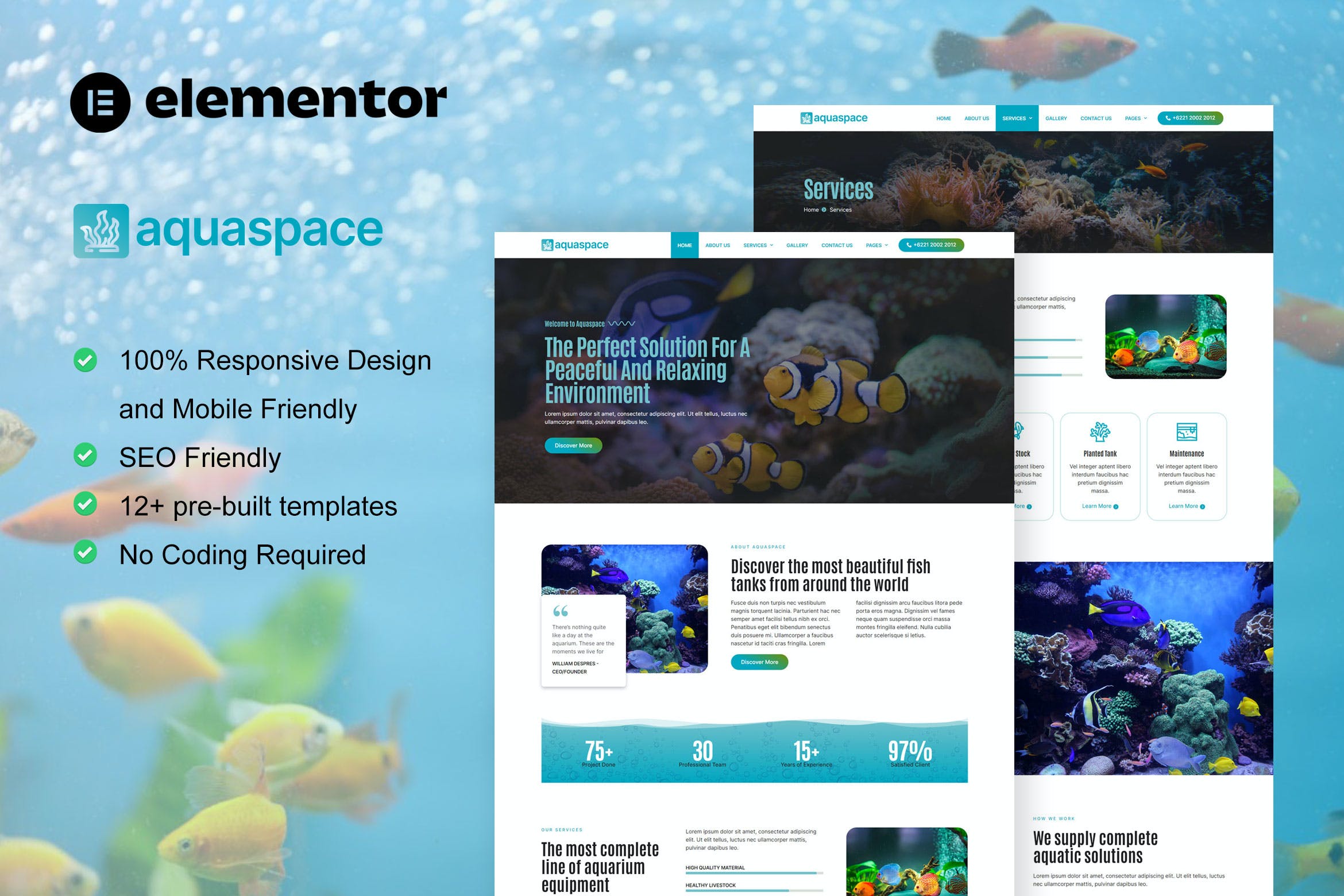 Aquaspace - Fish Aquarium & Aquascape Service Elementor Template Kit