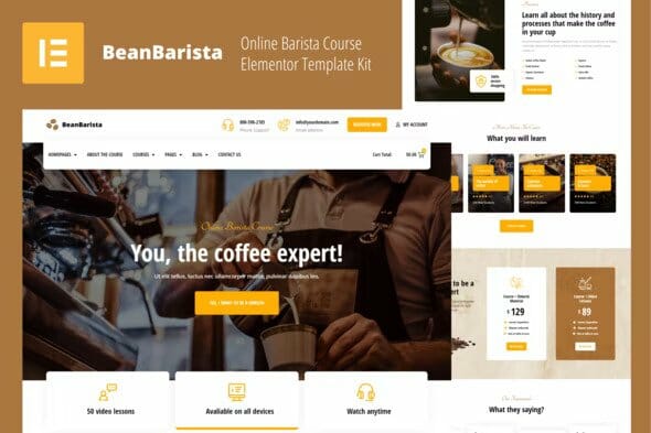 Bean Barista - Online Barista Course Elementor Pro Template Kit