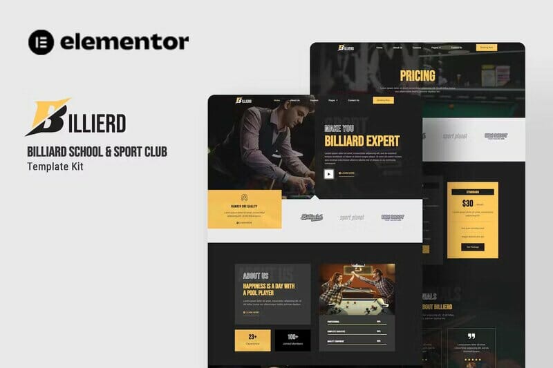 Billierd - Billiard School & Sport Club Elementor Template Kit