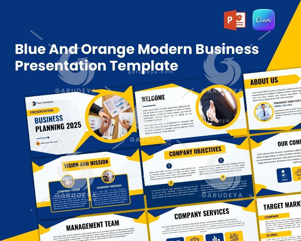 Blue And Orange Modern Business Presentation Template