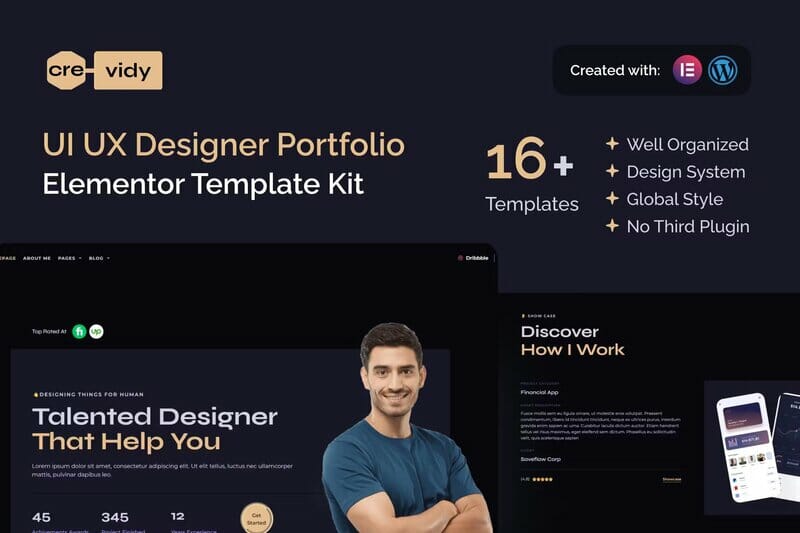 Crevidy - UI UX Designer Portfolio Elementor Pro Template Kit