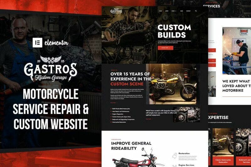 Gastros Garage - Motorcycle Service Repair Elementor Template Kit