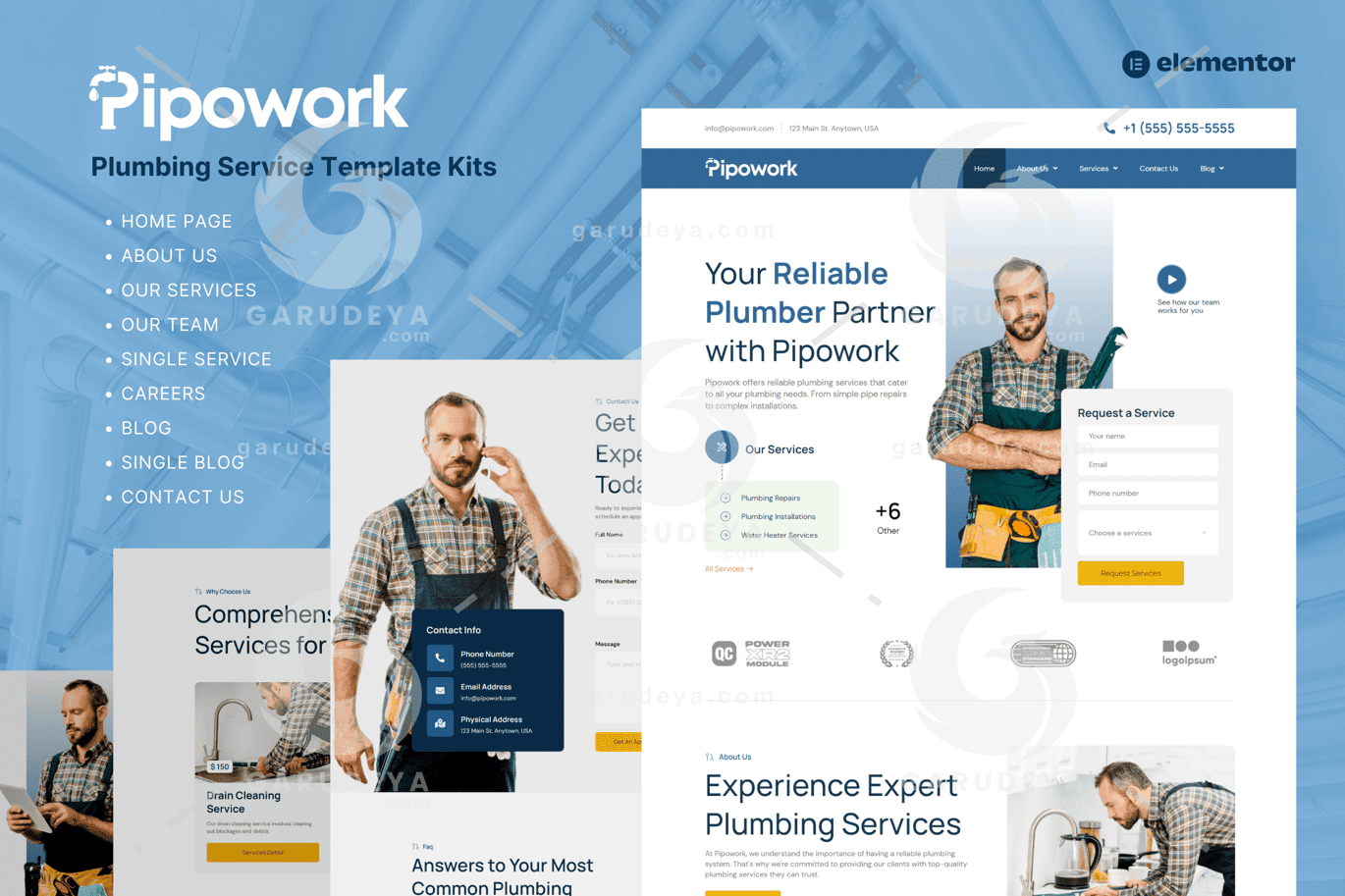 Pipowork - Plumbing Service Business Elementor Template Kits