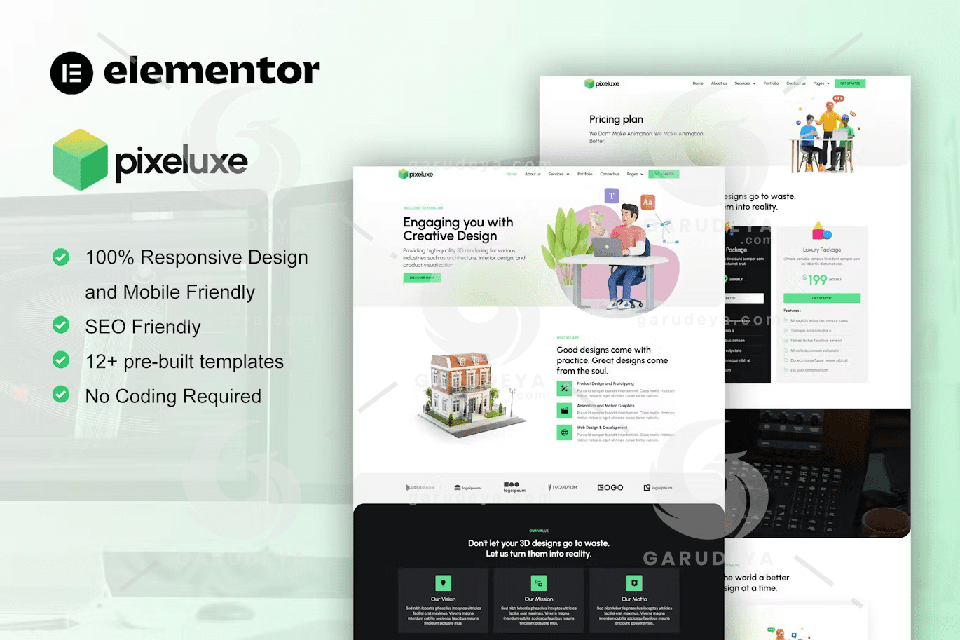 Pixeluxe - 3D Design Studio Elementor Pro Template Kit