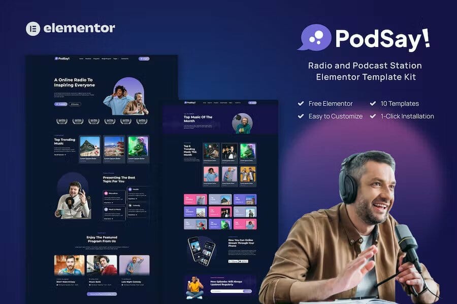 PodSay - Radio & Podcast Station Elementor Template Kit