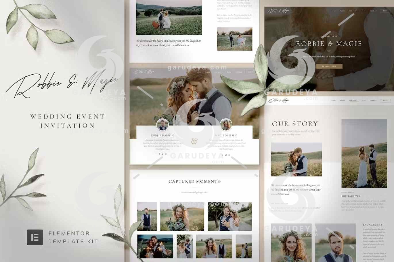 Robbie & Magie – Wedding Event Invitation Elementor Template Kit