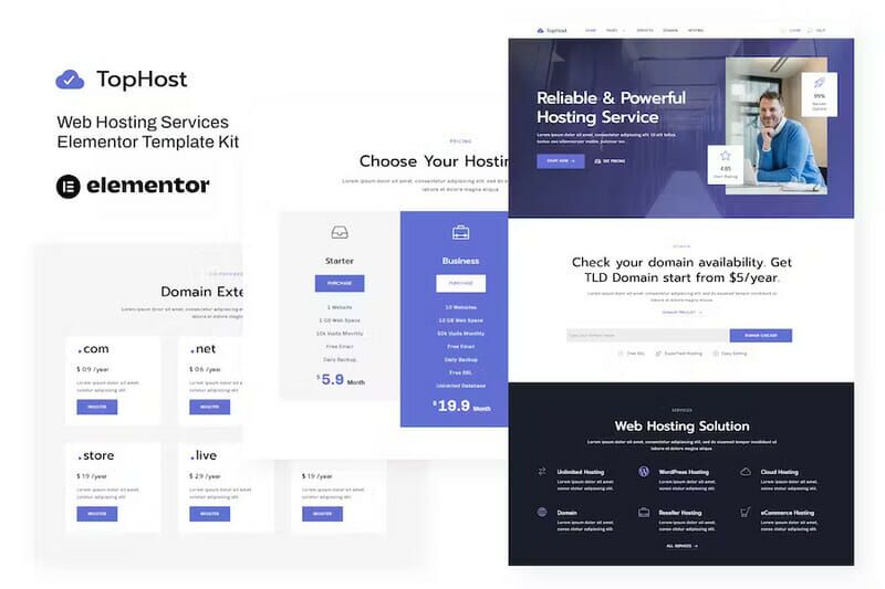 TopHost - Web Hosting Services Elementor Template Kit