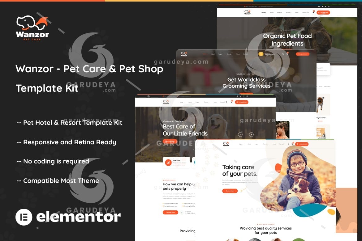 Wanzor - Pet Care & Pet Shop Elementor Pro Template Kit