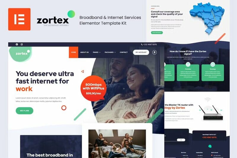 Zortex - Broadband & Internet Services Elementor Template Kit